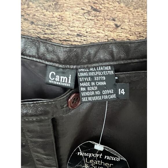 Cami International Leather Flare Pants Women's 14 Mid Rise Chocolate Brown NWT - Picture 4 of 7